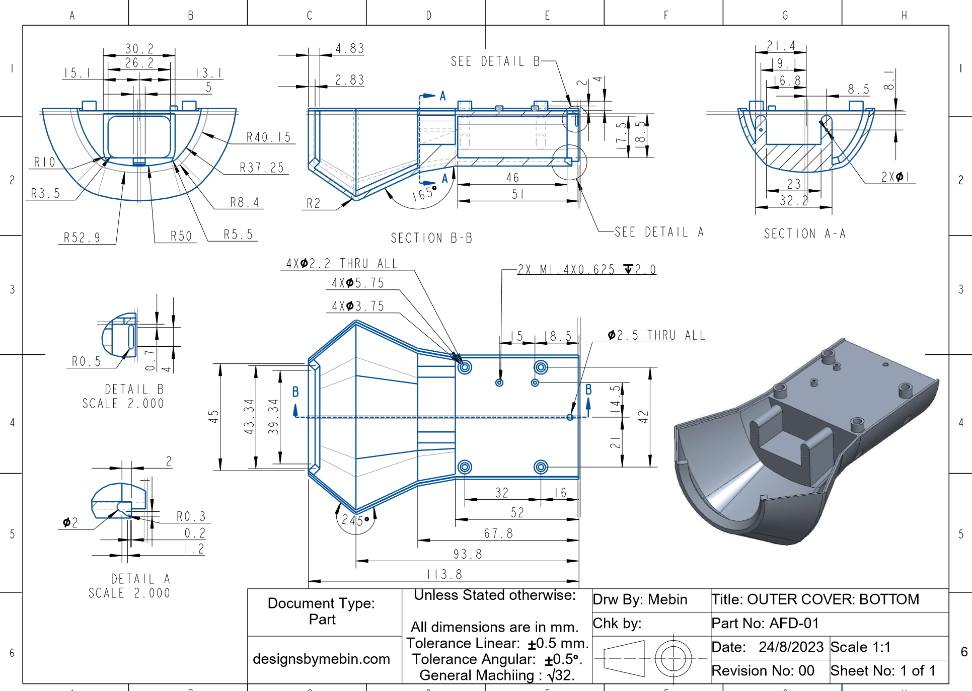 Technical Drawing- Outer Cover: Bottom